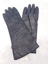 NEW DESIGNER LADIES DARK NAVY LEATHER WINTER GLOVES ACRILIC KNIT LINING SIZE 7