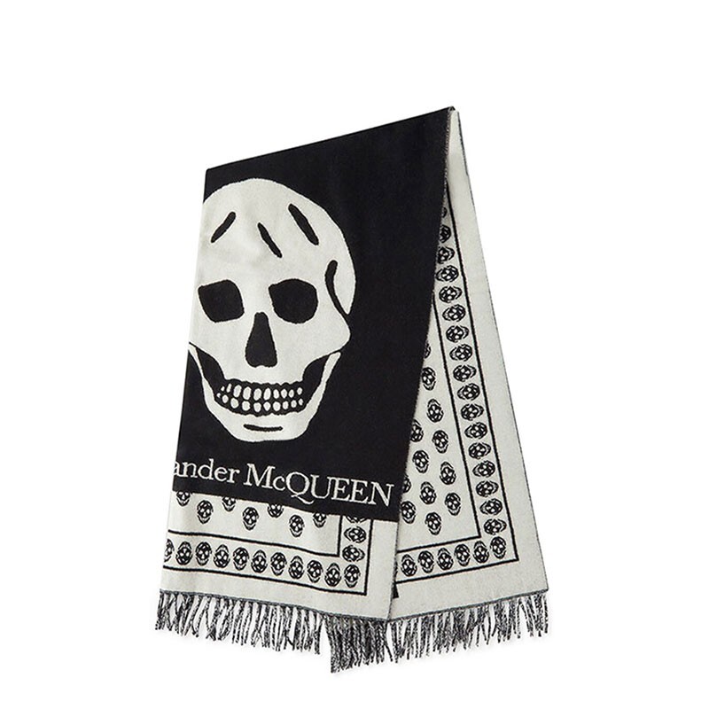 🆕️ALEXANDER MCQUEEN Two-Tone SKULL Print 100% WOOL OVERSIZED