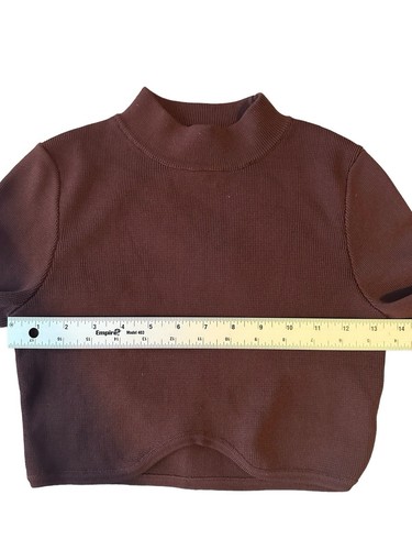 Olivaceous chocolate brown cropped long sleeve mock neck sweater top Medium - Picture 6 of 10
