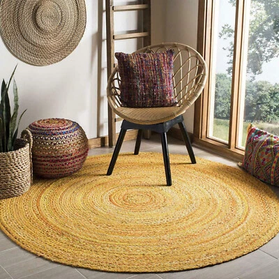 Rug Cotton Round Handmade 100%Natural Hand Braided Farmhouse Area Living Room - Image 1 of 4