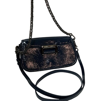 Zara women s blue shimmer patent leather Shoulder Crossbody bag
