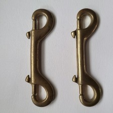 Two (2) Vintage Solid Brass Double Ended Clip Bolt Snaps Snap 4-3/4"