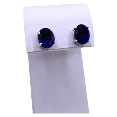 14k White Gold Natural African Amethyst Oval Stud Earrings 2.5g 10mm - Picture 7 of 8