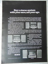 1972 SONY STEREO SYSTEM For Your Ears Not Your Ego vintage art print ad