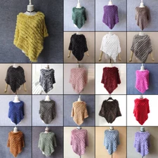 Women Real Rabbit Fur Poncho Warm Knitted Scarf Shawl Natural Fur Top Pullover