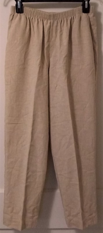 ALFRED DUNNER KHAKI BEIGE COTTON LINEN DRESS Pants FULL ELASTIC WAIST 10 PETITE