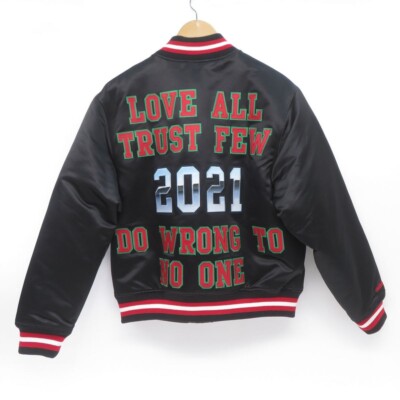 Supreme / 21SS/Mitchell & Ness Varsity Jacket/XL/ポリエステル/BLK Supreme X Mitchell & Ness 21ss Satin Varsity Jacket Embroidery