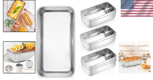 Oven Safe 9 x 5 Inch Stainless Steel Loaf Pans Set of 8 for Healthy Baking - Picture 2 of 9