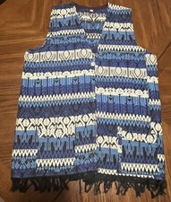 Vintage Guatemalan / Mexican / Western Blanket Button Blue Vest With Fringe