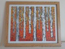 Original Acryl Gemälde Halbabstrakt Pointillismus Silber Birken Bäume