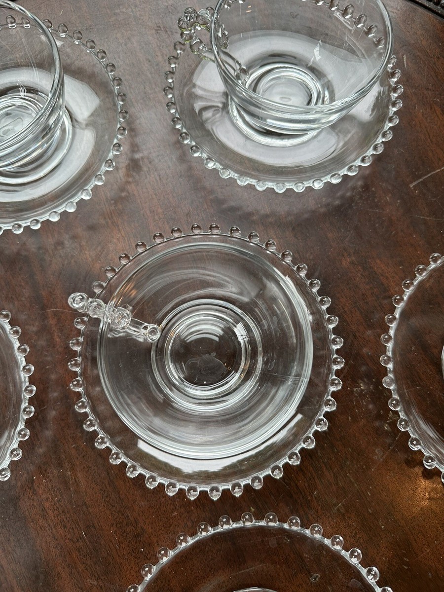 Vintage Imperial Glass Candlewick Teacup And Saucers Set Of