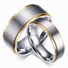 Coppia Fedine Acciaio Inox Fedi Uomo Donna Anello Fidanzamento Argento Fascia