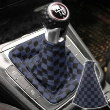 Universal Checkered Dark Gray Fabric Gear Manual Shifter Shift Knob Boot Cover