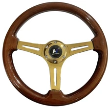 Hiwowsport Universal 14" 350mm Wood Grain Steering Wheel 6 Bolts 1.75" Dish Wood