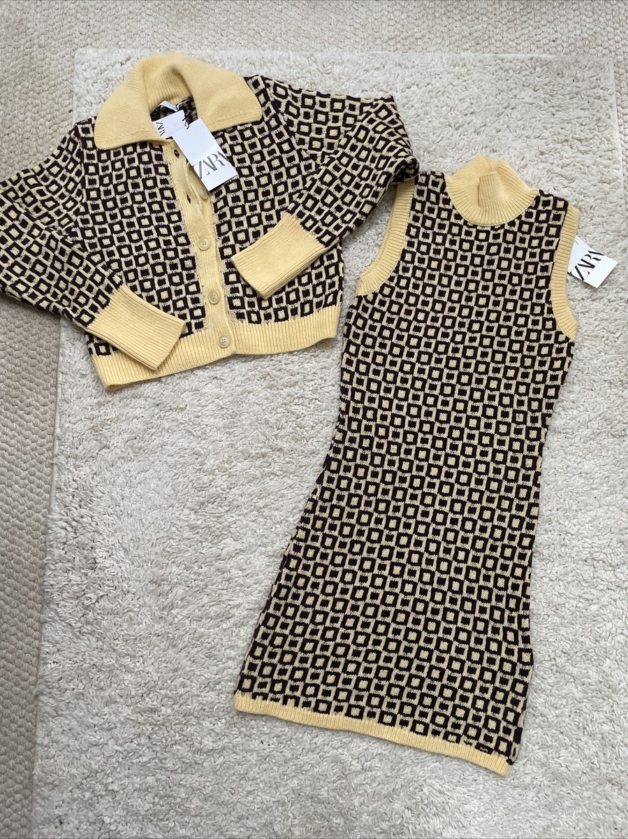 BNWT Retro ZARA Geometric Knit Jumper/Tank Dress S and cardigan