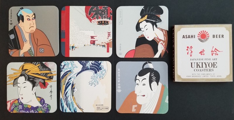 1 Set ASAHI Beer Coasters Japanese Fine Art Ukiyoe Coasters Tokyo Vintage