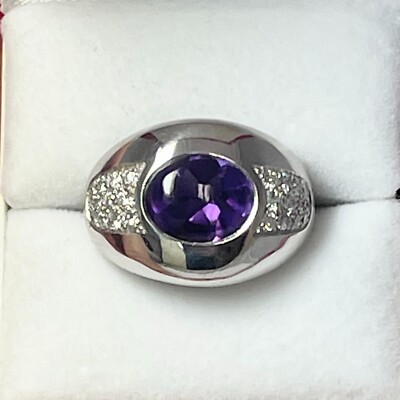 Mauboussin Amethyst & Diamond Gypsy Ring 18K White Gold 0.40 CTW