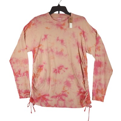 NEW Victorias Secret S PINK Campus Long Sleeve Ruched Sides Cotton Tee Tie Dye