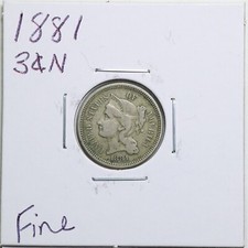 1881 3CN Three Cent Nickel in Fine Condition #3489