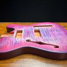 Holy Grail Guitars Tele Style Guitar Body “Purple Flames”Flamed Maple p90