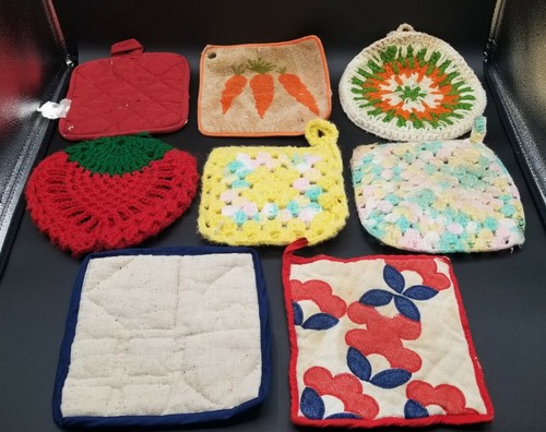 Vintage Topfhalter Menge 8 Blumen gehäkelt Karotte Quilt Erdbeere mehrfarbig - Bild 10 von 10