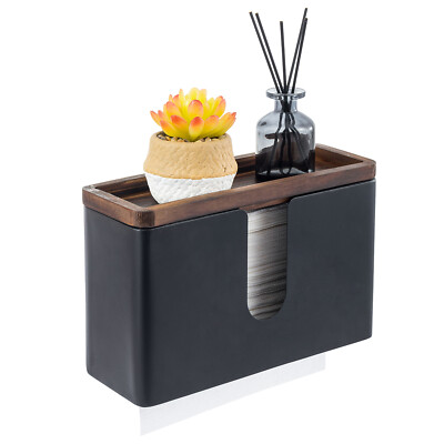 Black Metal Paper Towel Holder w/ Wood Tray Lid, Disposable Napkin Dispenser