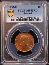 1937-H British Malaysia, Sarawak 1 Cent - PCGS MS65 RD! Gorgeous Lustrous RED+