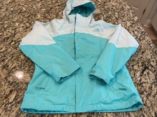 The North Face Hooded Rainjacket Mint Green/ White Girls Size M 