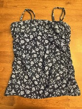 Draper James Swim Tankini Top Ladies Sz Large Blue Floral Ruched Sides Pool Beac