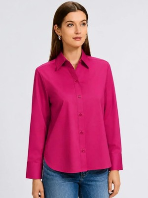 FOXCROFT MARY NO IRON STRETCH 3/4 SLEEVE FITTED BUTTON UP BLOUSE