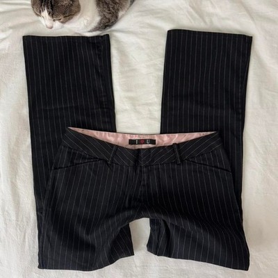 2000s Y2K I   U Black & baby pink pinstripe low rise trousers