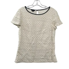 Talbots Womens Textured Top Short Sleeve Cream/Black Size 6