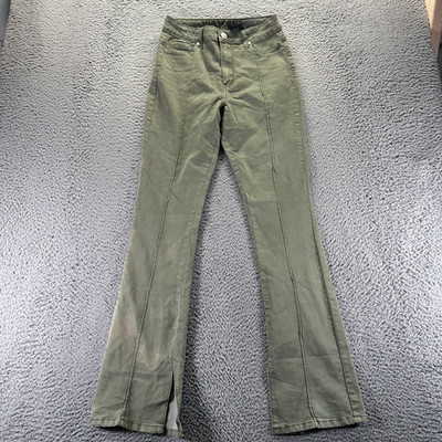 VIP Jeans Womens 5 Green Cotton Denim Bootcut Stretch Utility Workwear Slit Hem
