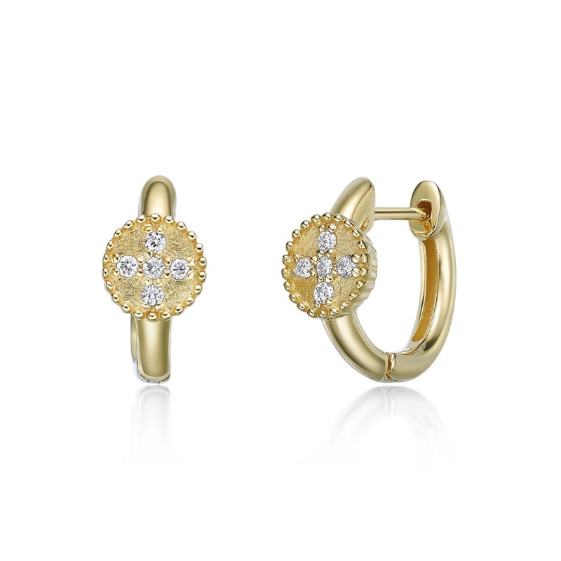 18K Yellow Gold Plated 925 Sterling Silver Huggie Hoop Earrings With Diamond