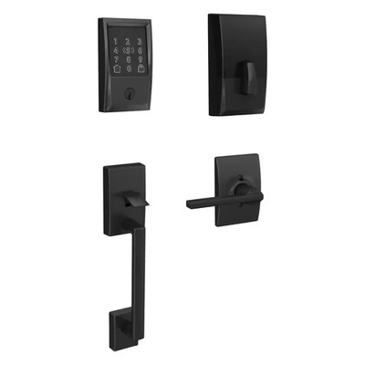 Century Matte Black Encode plus Smart Wifi Deadbolt and Handleset Grip with Lati