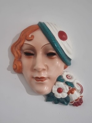 Art Deco Wandrelief 30er Jahre Tschechoslowakische Dame Wandbild, RAR.
