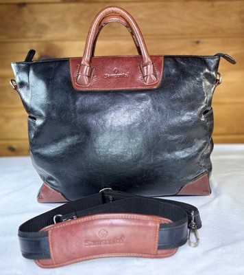 VTG Samsonite by Heritage Ind. Leather Travel Bag Black Brown Trim 17 X 13 