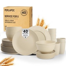 Dinnerware Sets 40 PCS Wheat Straw Plates and Bowls Sets With Cups Service for 8