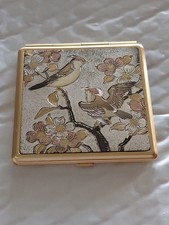 DE COLECCIÓN RARO Espejo Compacto Decorado en el Arte del Diseño de Pájaro Chokin Hecho en Japón