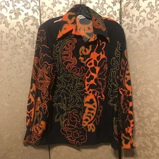 LANVIN Vintage Black Orange Multi-Color Blouse Top Size 14 RUNS SMALLER