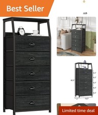 Multi-Functional 5-Drawer Storage Tower with Rustic Black Finish and Metal Frame