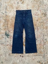 Vintage 60s 70s Seafarer Bell Bottom Blue Jeans Raw Selvedge Denim Navy Military