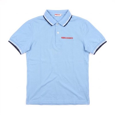 Prada Polo Red Logo Patch T-Shirt Herren Hellblau