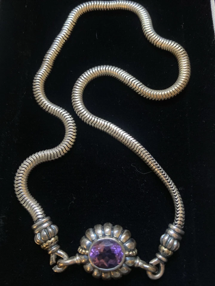 Impresionante Collar Lagos Caviar 16" Amatista Plata de Ley con Acentos 18K Foto 2 de 4