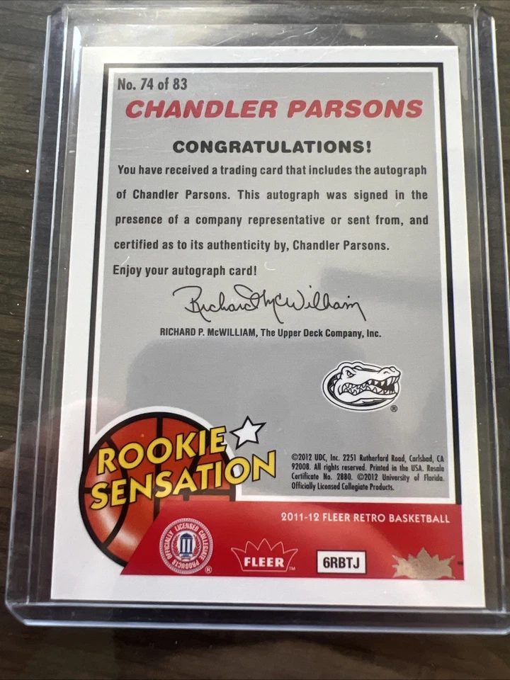 2011-12 Fleer Retro - Rookie Sensation Chandler Parsons #74 Autographs (AU, RC) - Image 2 of 2