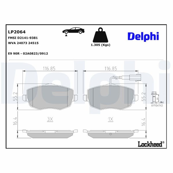 Bremsbelagsatz Scheibenbremse Delphi LP2064 FüR Lancia Ypsilon 843 AXA1A AXB1A-image