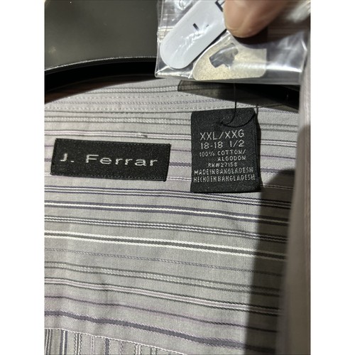 J Ferrar Dress Shirt Mens XXL (18-18 1/2) Grey w/Purple & Silver PinStripe NWT - Picture 3 of 5