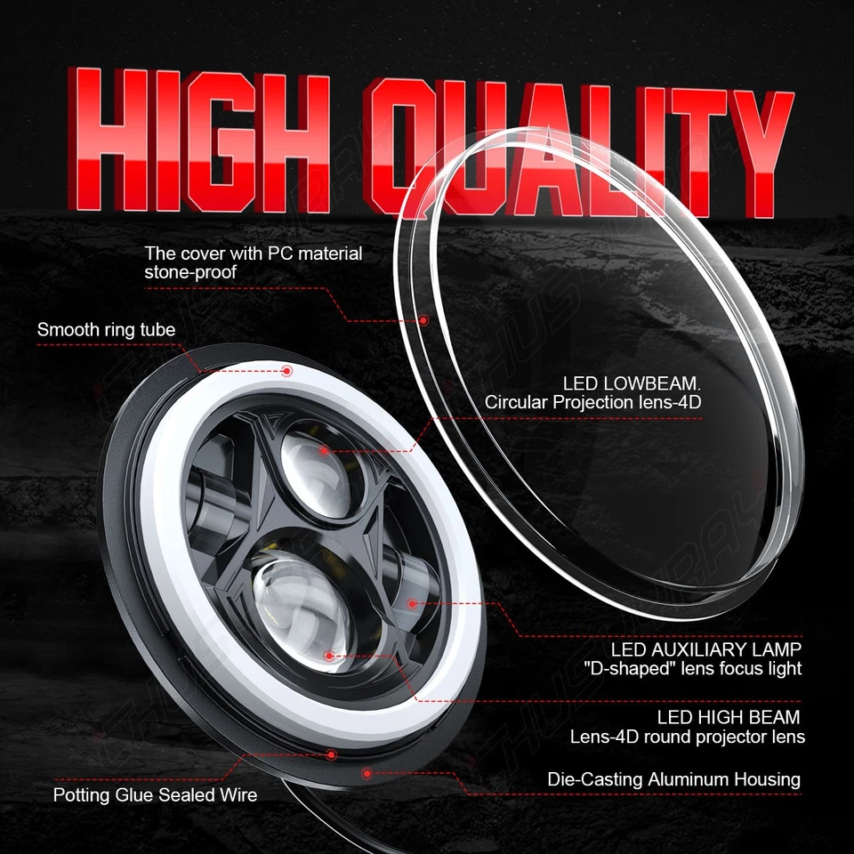 Faróis de LED redondos DRL luz para Jeep Wrangler JK LJ TJ CJ RGB 7" polegadas - Imagem 4 de 4