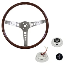 CJ Classics Steering Wheel Kit Walnut Woodgrain 14" 3-Bolt With Polished Horn...
