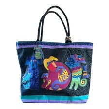 Laurel Burch Dogs OVERSIZE Tote Travel 15 x 15 w 2 Bag Charms EXCELLENT COND